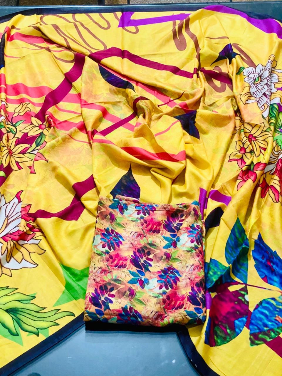 Allover 3-Peace Linen Unstitched Suite