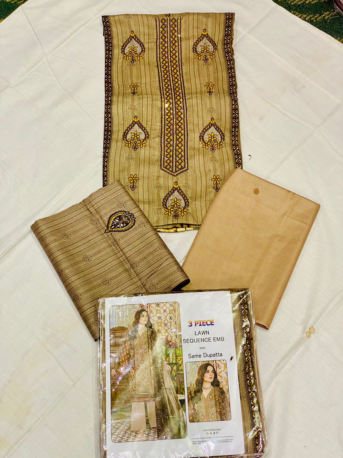 Lawn 3-Peace Embroidery 2 Head Sequence Unstitched Suite