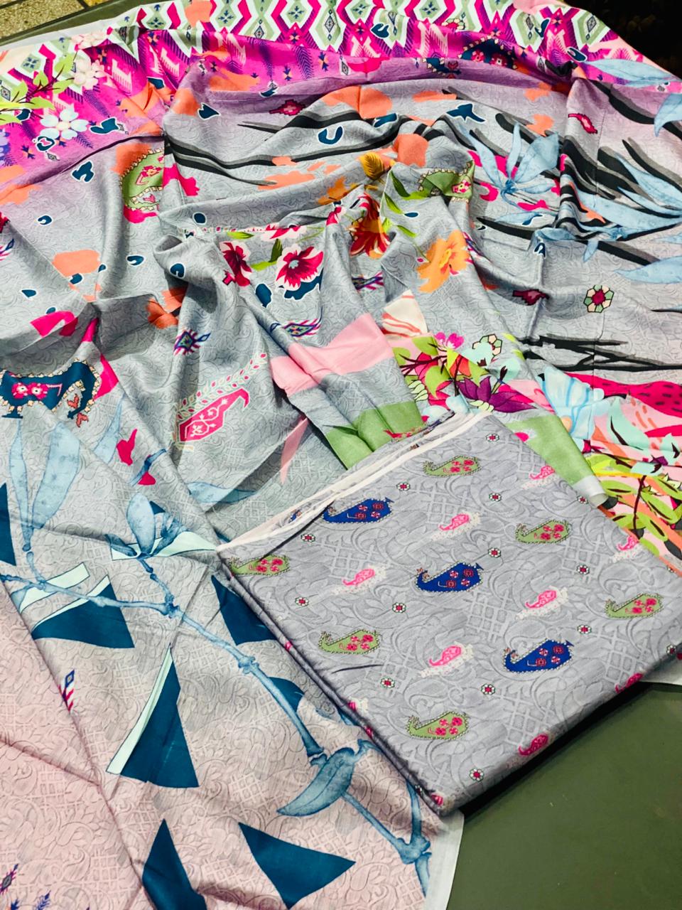 Allover 3-Peace Linen Unstitched Suite