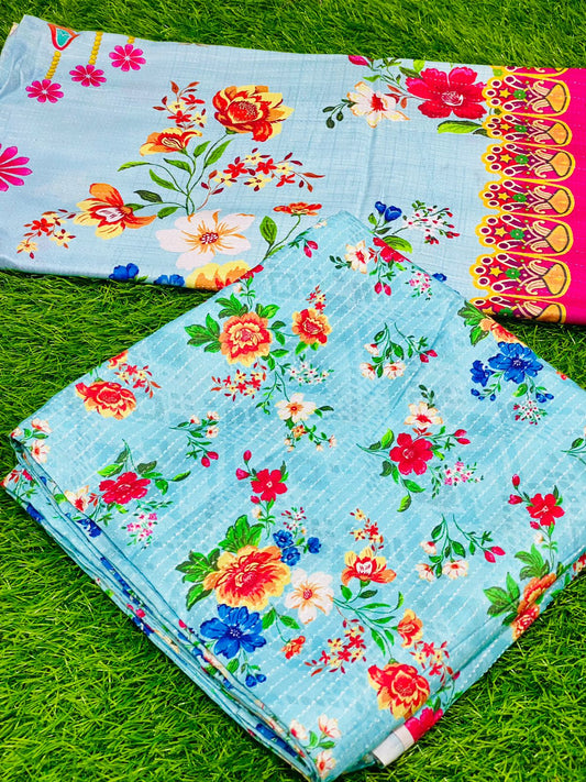 3-Peace Linen Allover Bana Doria Unstitched Suite