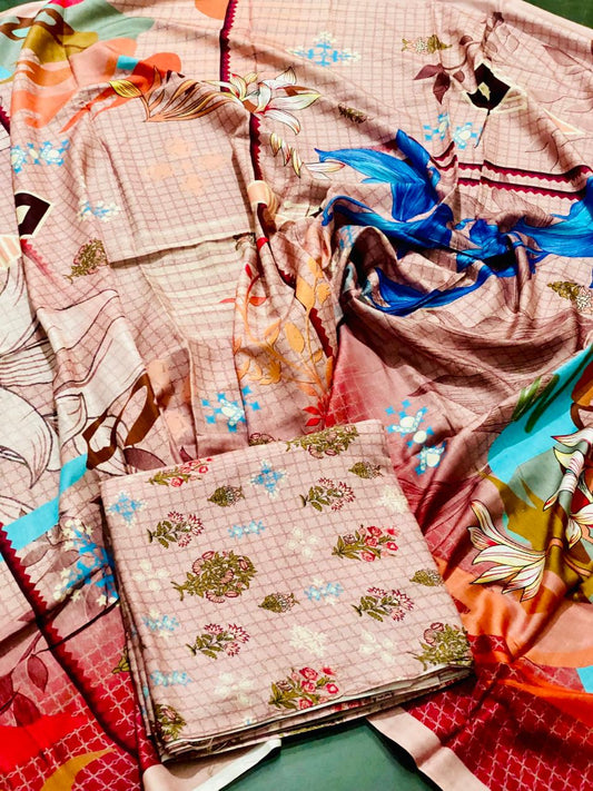 Allover 3-Peace Linen Unstitched Suite