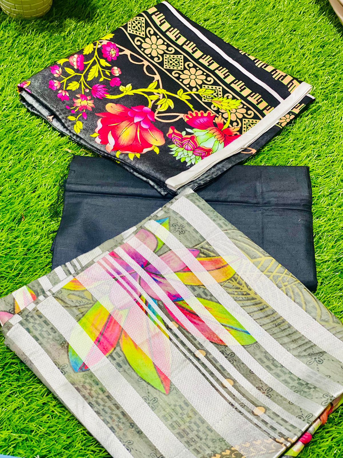 Linen 3-Peace Diamond Dupatta Unstitched Suite