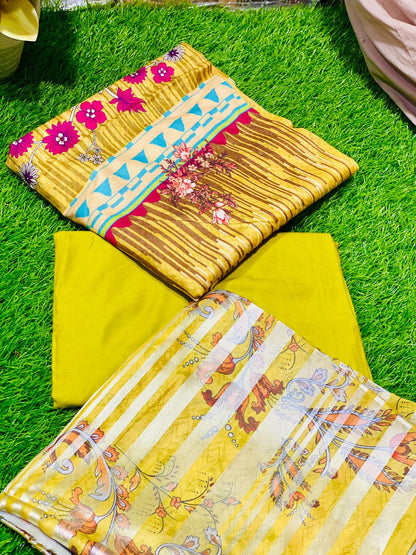 Linen 3-Peace Diamond Dupatta Unstitched Suite