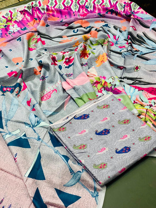 Allover 3-Peace Linen Unstitched Suite