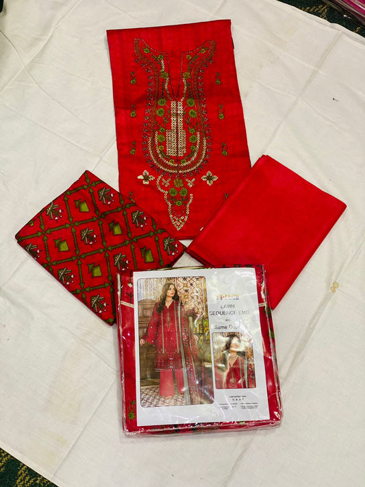 Lawn 3-Peace Embroidery 2 Head Sequence Unstitched Suite