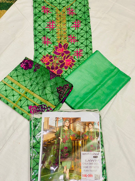 Lawn 3-Peace Embroidery 2 Head Sequence Unstitched Suite