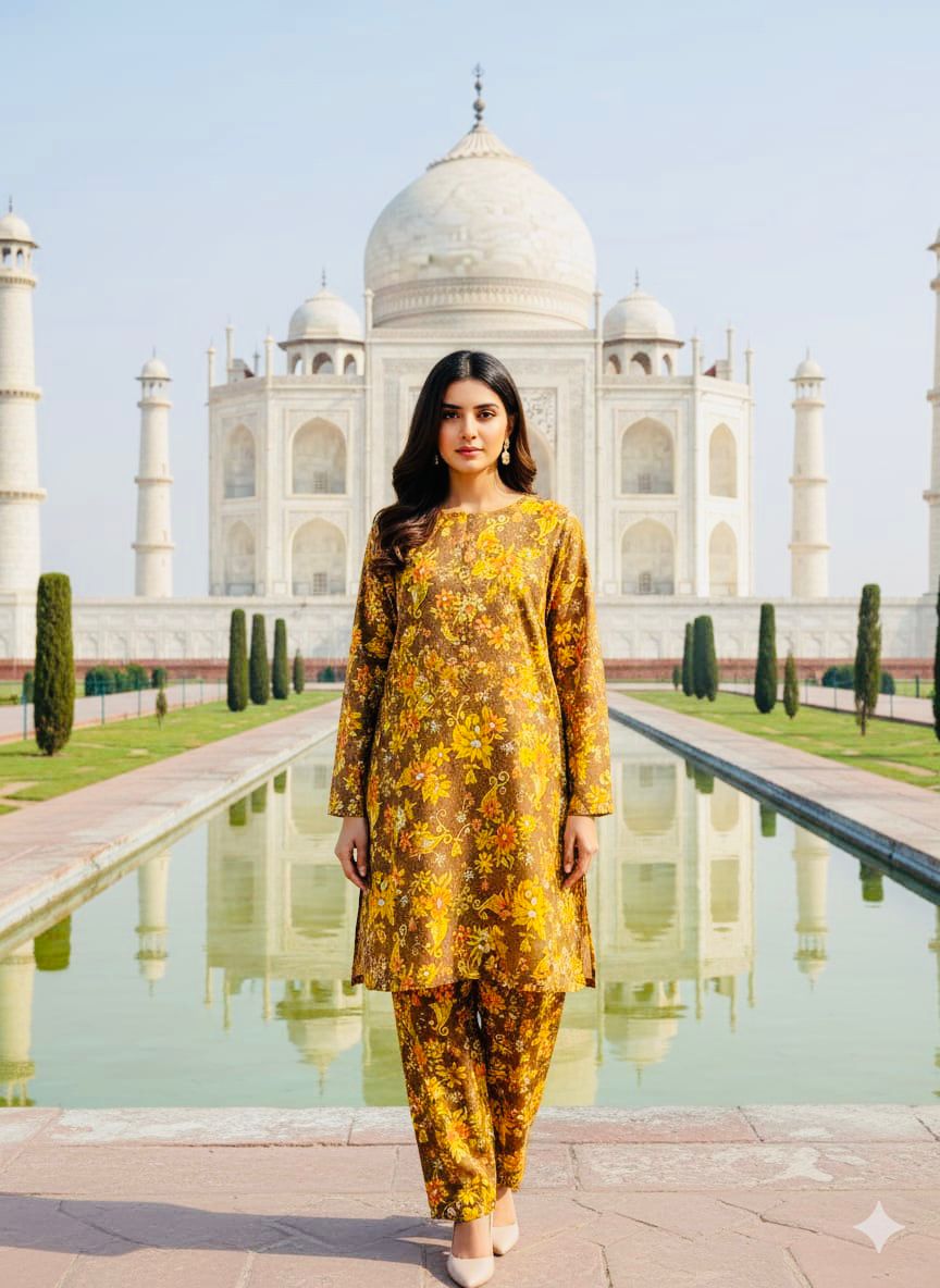 2Pc Dhanak Allover Unstitched Suit